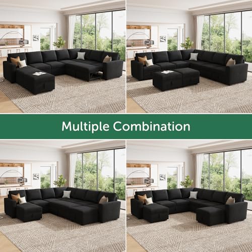 Image of HONBAY Modular Sectional Sleeper Sofa with Pull Out Couch, Oversized U Shaped Sleeper Pull Out Bed with Storage Sectional Couches for Living Room - Black