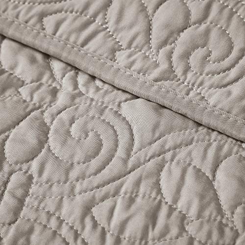 Madison Park Madison Park Luxe Quilted Throw Blanket - Damask Stitching Design, Cotton Filled Spread, Ultra Soft, Cozy Bedding For Living Room Couch, Sofa, Bed, 60X70", Piping Borders Khaki #TOP2
