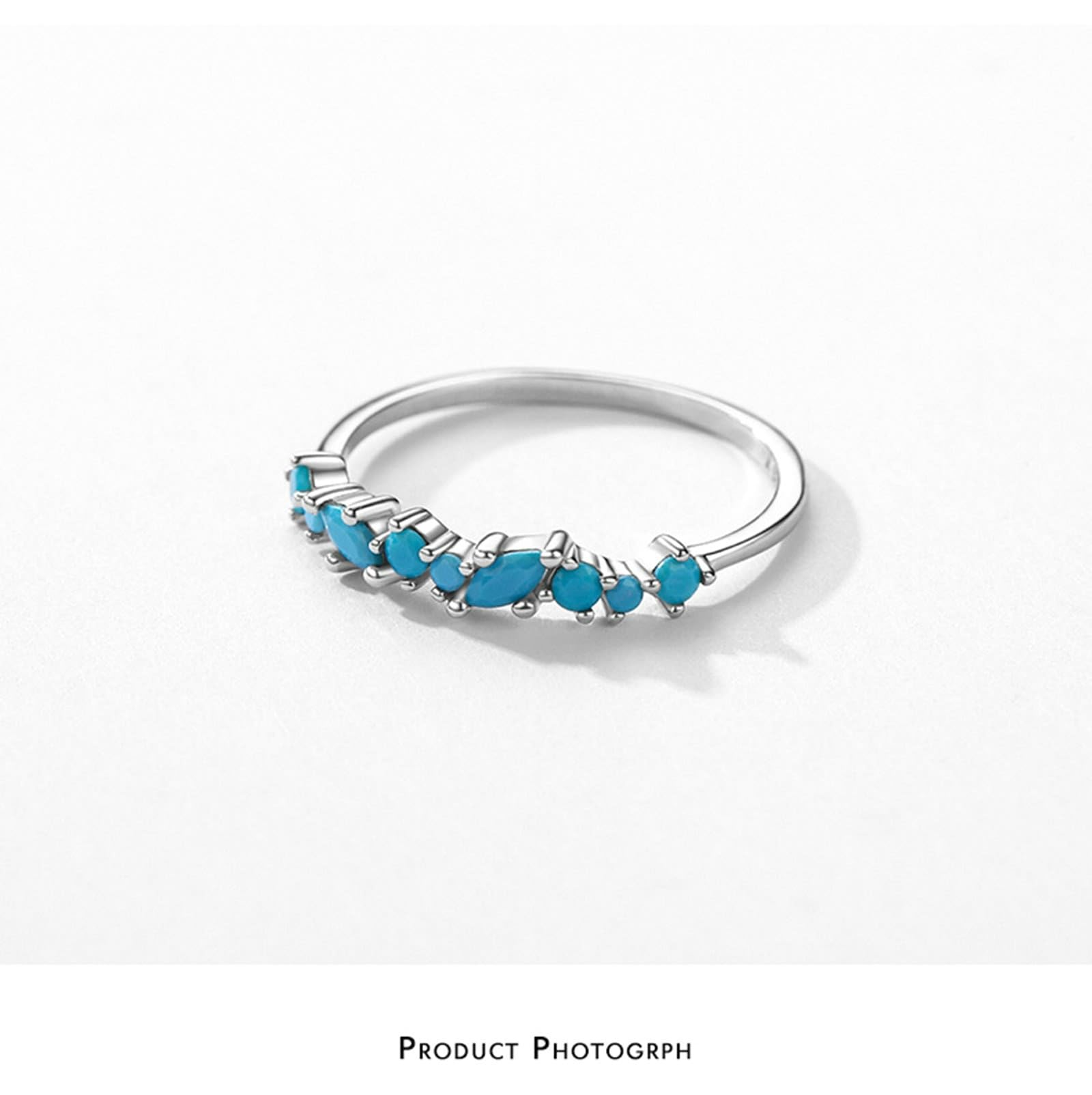 Anillo de boda de oro blanco de 9 K/14 K, azul turquesa, redondo con azul turquesa (marquesa), alianzas de boda para mujer