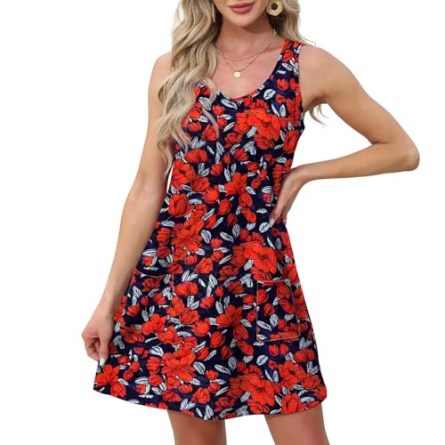 Robe d'été ample femme col v sans manches fleurie chic bohème avec poches