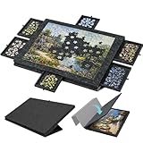 Puzzle-Aufbewahrungsbrett mit 6 Schubladen – Neigbare Puzzle-Platte aus Filz für bis zu 1000 Teile – 2-in-1 Puzzletisch mit Ständer & Abdeckung – Leicht & tragbar für Erwachsene & Kinder (Dark Grey)