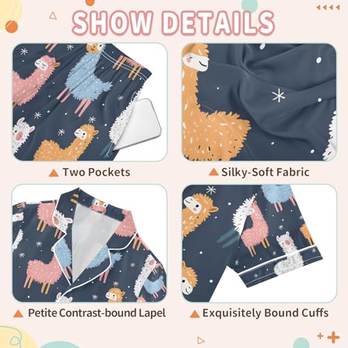 senya Colorful Cute Alpacas X Satin Summer Pajama Sets Silk Short Sleeve Button Down Sleepwear3