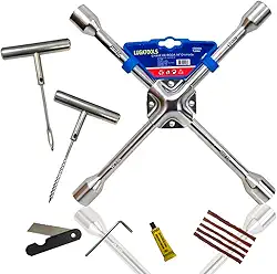 Kit Emergência Chave de Roda 14 Pol 17x19x21x23mm Reparo Pneu Furado 9 em 1 Sem Câmara