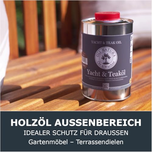 OLI-NATURA Yacht & Teaköl - Holzöl für Außen - 1 Liter, Teak - Premium Leinöl mit Schutz vor UV-Strahlung, Verwitterung, Versprödung & Vergrauung - Geeignet für fast alle Holzarten
