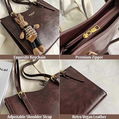 Bolsa tote de cuero vintage marrón vegana para mujer miniatura 5