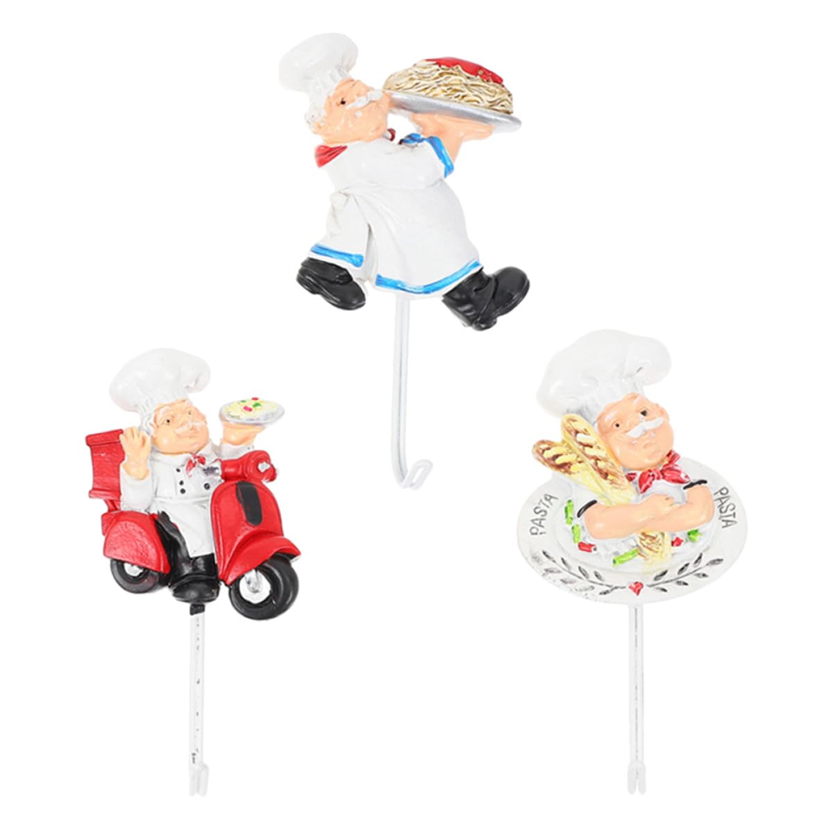 3pcs Cartoon Resin Chef Wall Hooks Decorative Kitchen Key Hangers Strong Adhesive Mount for Bathroom and Kitchen Storage Organizer