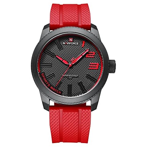 NANVIFORCE Fashion Watches with Silicone Strap Top Brand Luxury Men Watch Sports Waterproof Quartz Watch Men (RED) Cover