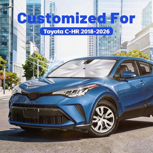 Image of Car Windshield Sun Shade for Toyota C-HR 2018-2026 -[Reflective Coated Fabric] Sunshade Umbrella for Front Window, Car Shades Sun Visor Keep Car Cool and Protects Interior, 1:1 Exact Fit