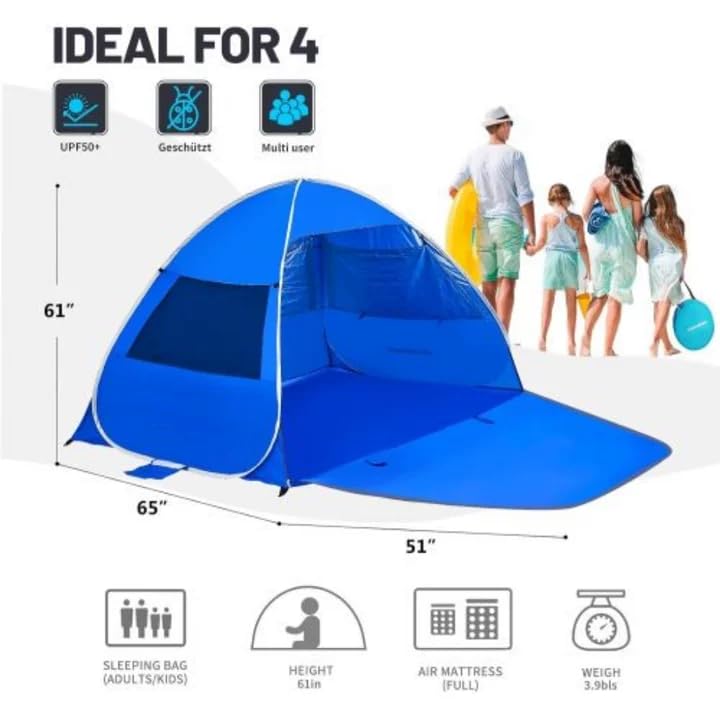 Carpa Solar Instantánea para Playa 3-4 Personas Azul miniatura 2