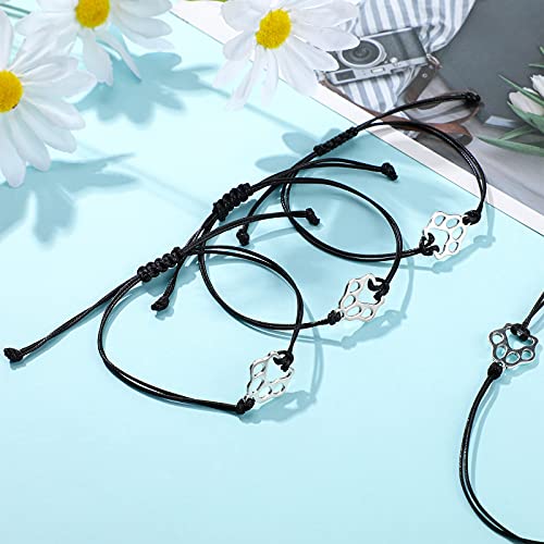 10 Pcs Paw Print Bracelet Bulk Vet Tech Gift for Women Men Handmade Adjustable String Stainless Steel Dog Cat Party Favor4