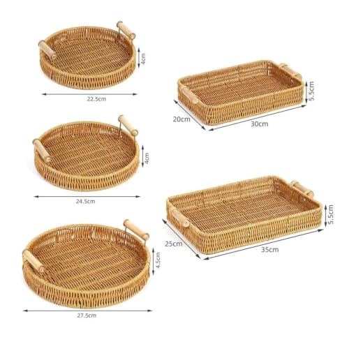 Bandeja de almacenamiento rectangular pequeña en ratán plástico con asas 3