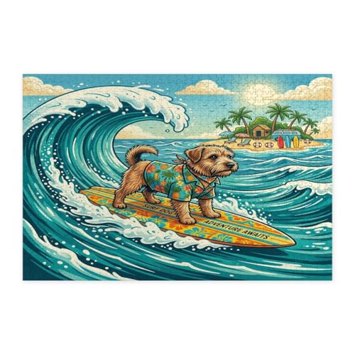 Rompecabezas de Norfolk Terrier en madera selecta de 1000 piezas con acabado de olas frescas