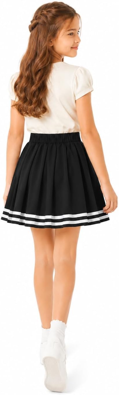 Girls Pleated Skirt Summer Cute Preppy Elastic Waist Mini Uniform Skirts