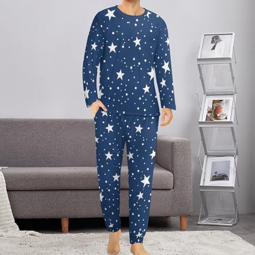Navy Blue Night Sky Stars Men's Pajamas Set Long Sleeve Sleepwear Soft 2 Piece Loung Set Pjs with Pockets2
