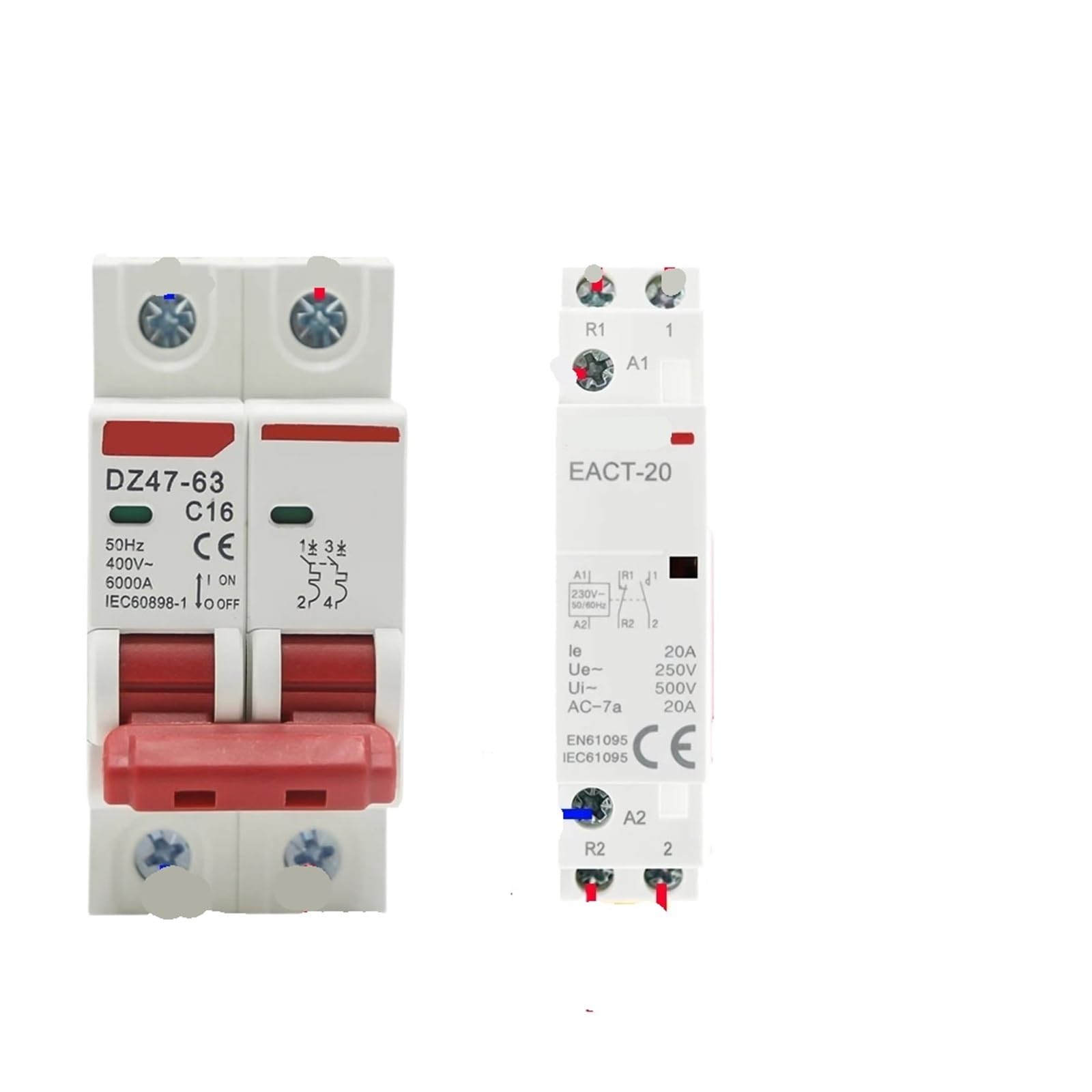 Contactor modular 2P AC 220V 230V 16A 20A 25A 1NO1NC 2NO 2NC 50/60Hz Montaje en riel DIN para casa y hotel (20A, 2NC, 220V)