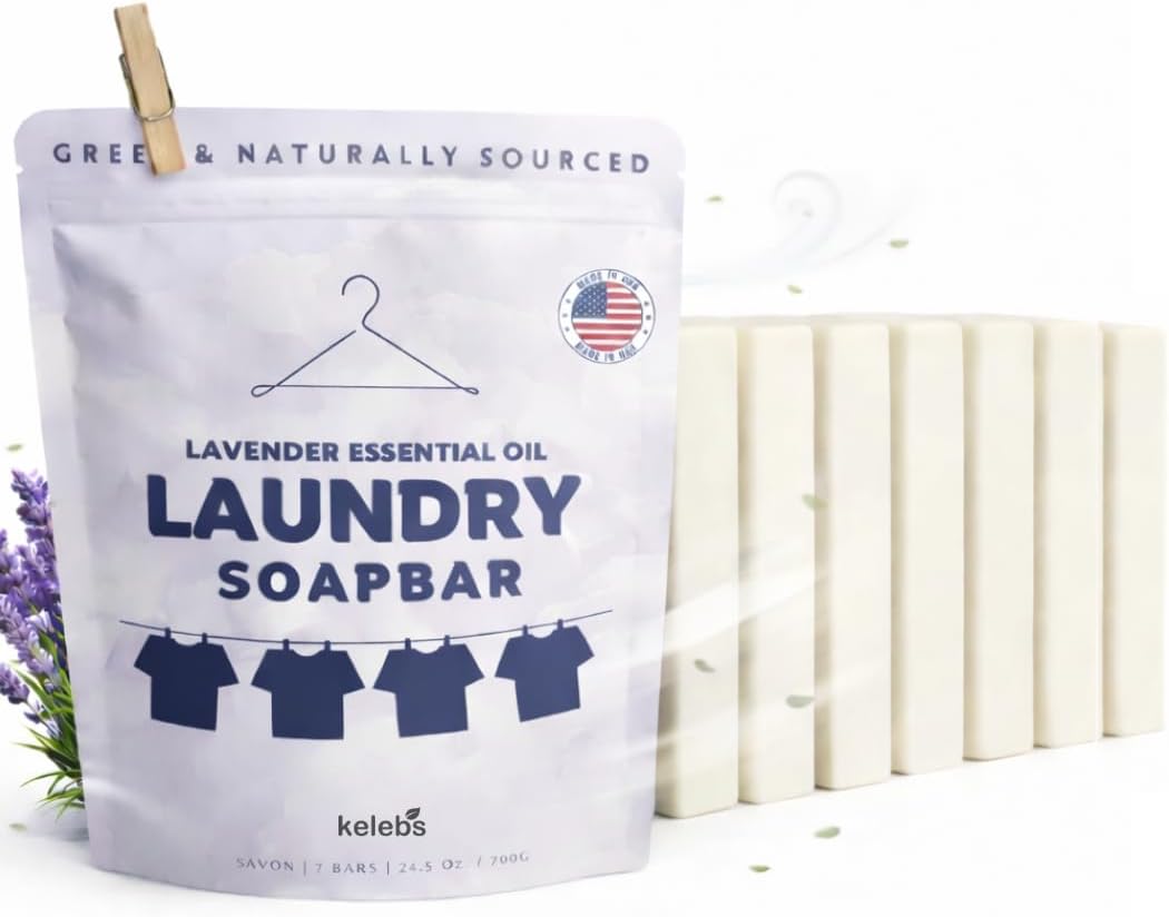 Laundry Soap Bar with Lavender for Sensitive Skin - Delicate Stain Remover Clothes, Underwear, Collar - 7 pcs