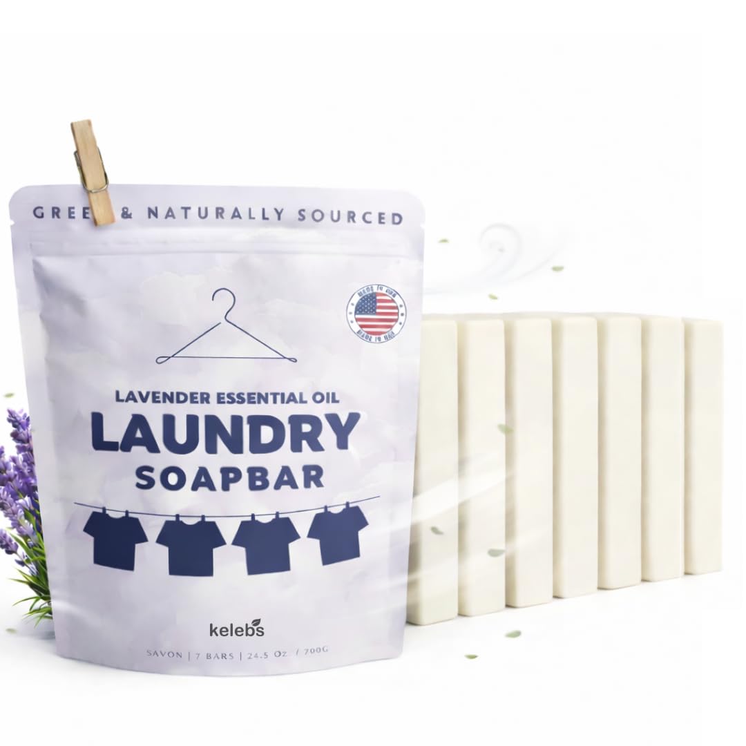 Laundry Soap Bar with Lavender for Sensitive Skin - Delicate Stain Remover Clothes, Underwear, Collar - 7 pcs