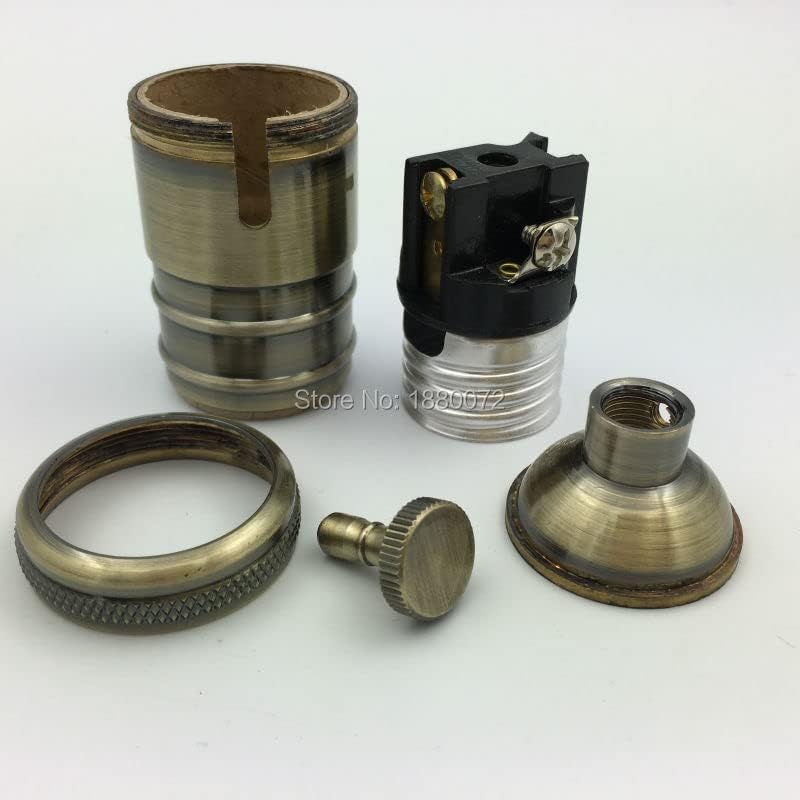 Solid Brass Light Socket 6 Finishes Vintage Industrial Lamp Holder With Knob Switch E26/E27 - (Color: Chrome Base Type: E26)