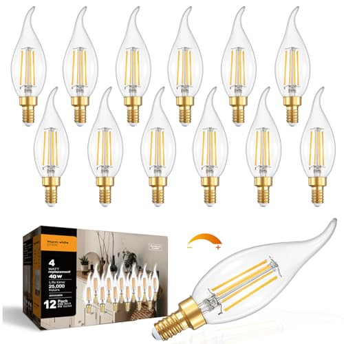 IINVGOOD E12 LED Candelabra Bulbs 40W Equivalent Dimmable 2700K Soft White 460LM CA10 Flame Tip Chandelier Light Bulbs 90+ CRI Clear Glass Candle Bulbs 12-Pack