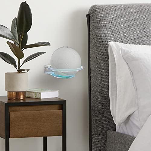 Image of GEEKRIA Acrylic Wall Mount Compatible with 2022 Echo Dot 5th Gen / 4th Gen, 5th Gen with LED Clock & Alexa, Stable and Easy Installation Speaker Mount Stand Protector (Clear)
