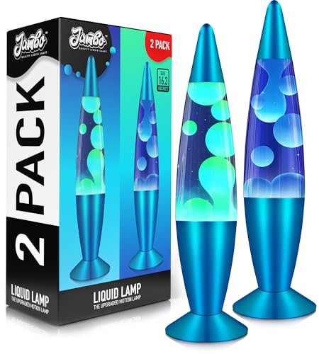 Image of JAMBO 2 Pack- 16 inch Beautiful Lamp- Blue with Blue /White Wax and Blue with Yellow Wax, Relaxing Liquid Lamp, Night Light Nightlight, Lamps for Adults Teens Kid