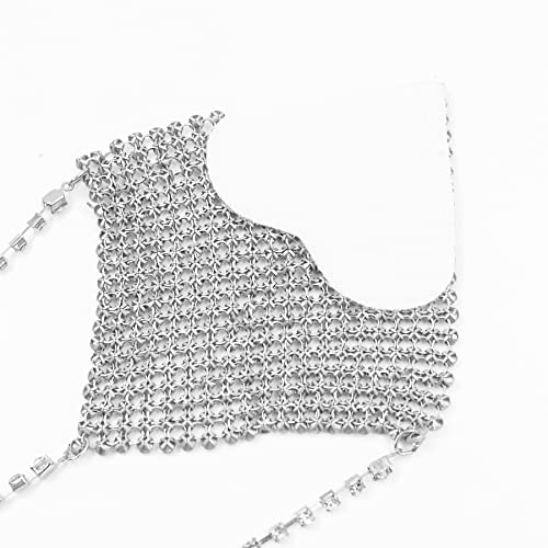 Image of ZGMYC Sparkly Rhinestones Metal Chain Nipple Cover with Tassel, Reusable Adhesive Pasties Sexy Bra Body Chain