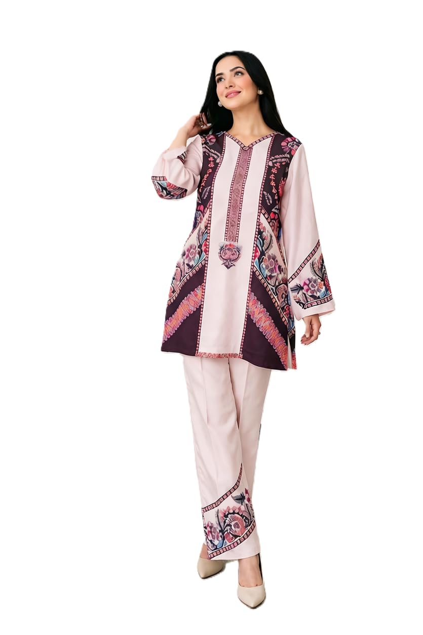 Women's Floral Printed Kurta with Trouser Set, Pink, 2-Piece Ethnic Co-ord-picture-22