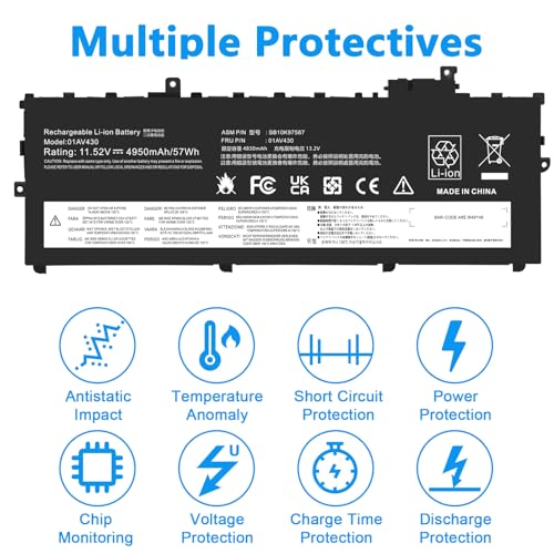 Image of ASUNCELL 01AV430 SB10K97587 Battery Replacement for Lenovo ThinkPad X1 Carbon 5th Gen 2017 6th Gen ThinkPad X1 Carbon 2017 /2018 Series 01AV429 SB10K97586 01AV431 SB10K97588 01AV494 SB10K97586