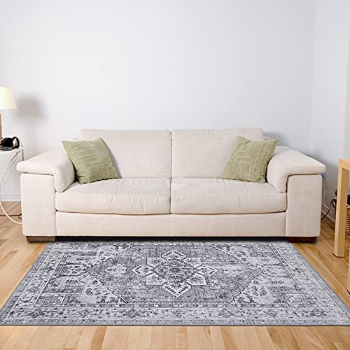 Lbris Washable Area Rug,Non Slip Stain Resistant 3X5 Vintage Grey Area Rug With Rubber Backing, Extra Soft Non Shedding Floor Carpet For Livingroom Bedroom Kitchen,Non Skid Durable Entry Throw Rug #TOP5