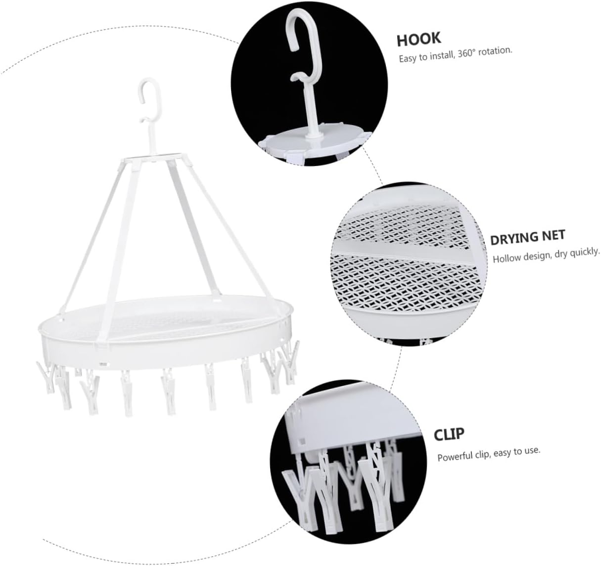 Windproof Foldable Clothes Drying Hanger Rack Single Layer White for Bras Towels Socks Underwear Indoor Balcony Laundry Organization