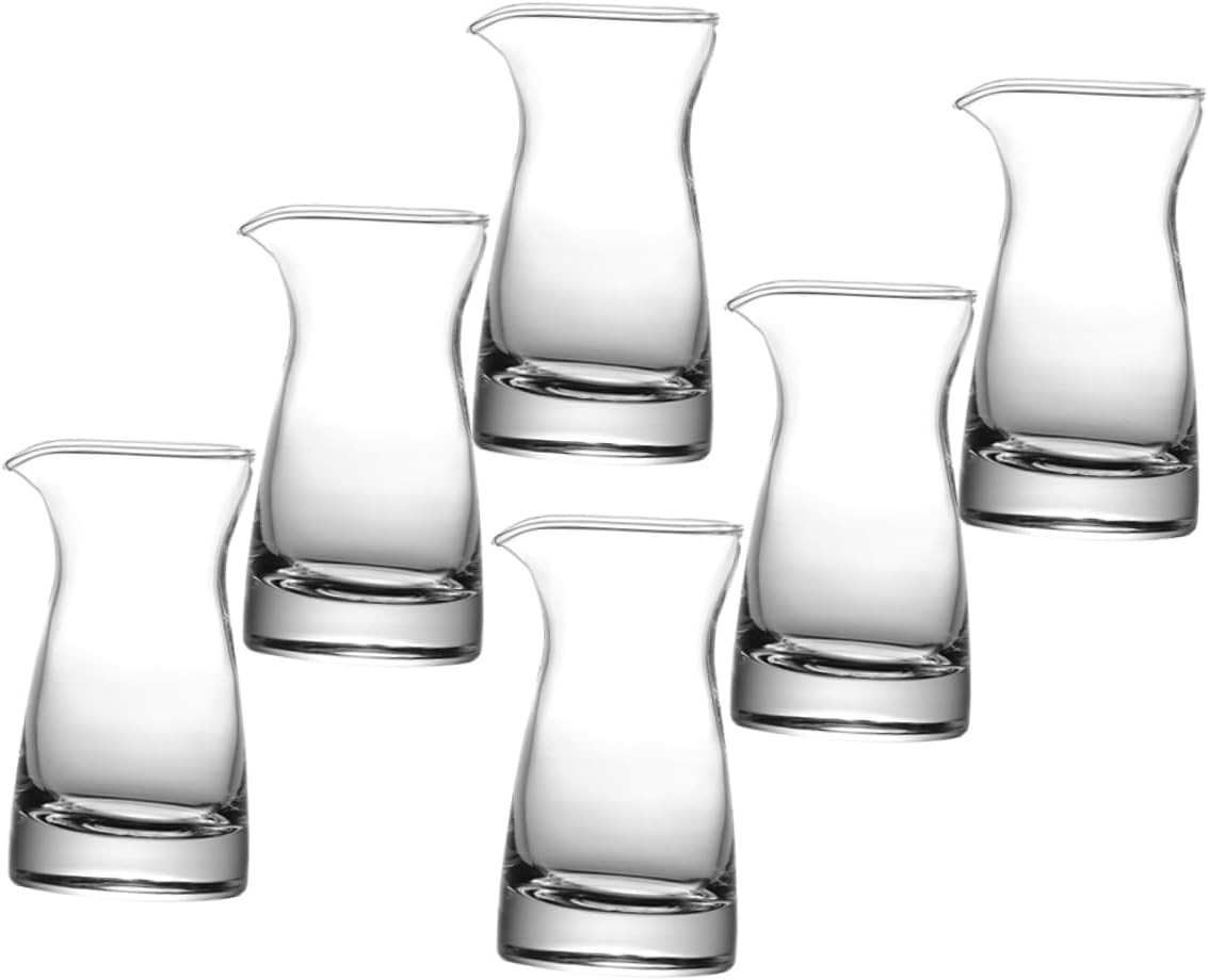 Unomor 6PCS Transparent Glass Creamer Pitchers Milk with Spout for Frothing Latte and Sauces Space Saving Food Safe Glass Elegant Design