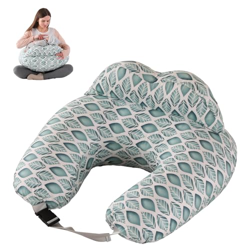SHANNA Cuscino per l'Allattamento: Cuscino Materno Ultra Morbido, Cuscino per l'Allattamento del Bambino con Recinzione di Sicurezza, Fodera Rimovibile, Regalo per la Gravidanza (Foglie Verdi)