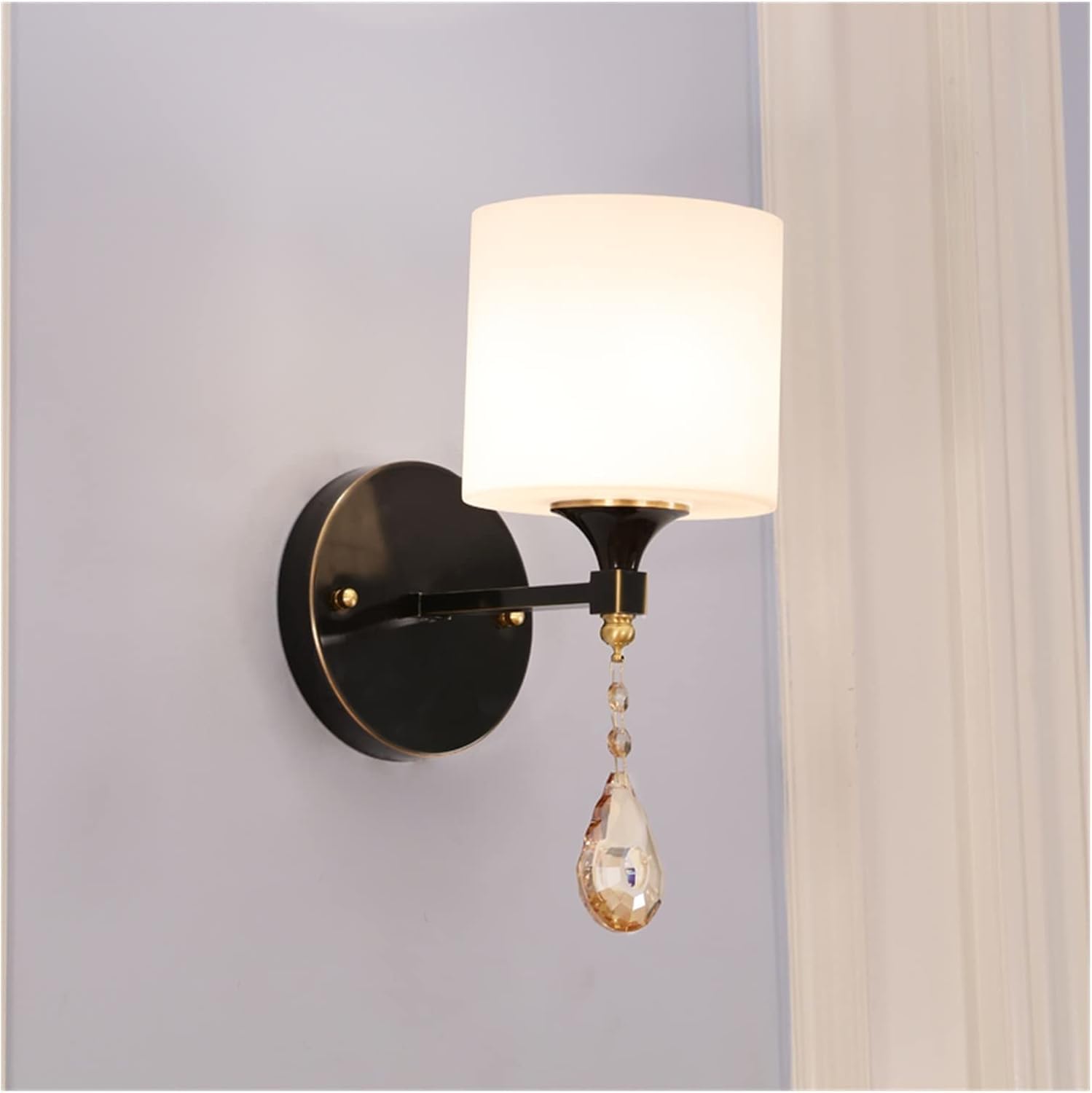 HUAYUSEDF Wall lamp, Copper Lamp Bedroom Bedside Aisle Double Head Single Bathroom Light Living Room Fixtures,Chandelier(1 Lightblack)