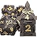 ORIFANTOU 7PCS Metal DND Dice Set with Box, Debris RPG Black Gold D and D Dice for use with D&D Tabletop Games Role Playing Game Polyhedral Dice Set D20 D12 D10 D8 D6 D4
