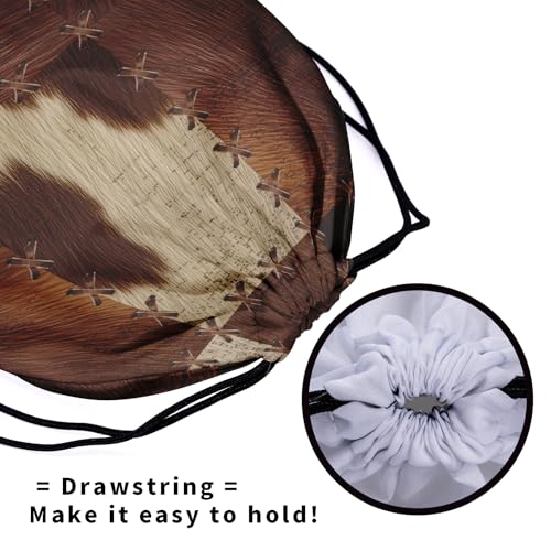 Image of Nerxy Patchwork Grip Bag - Cowhide Print Gymnastics Grip Bag Vintage Gymnasts Gym Bag X Stitch Drawstring Gift Bag Gym Storage Pouch for Sports Party Favors