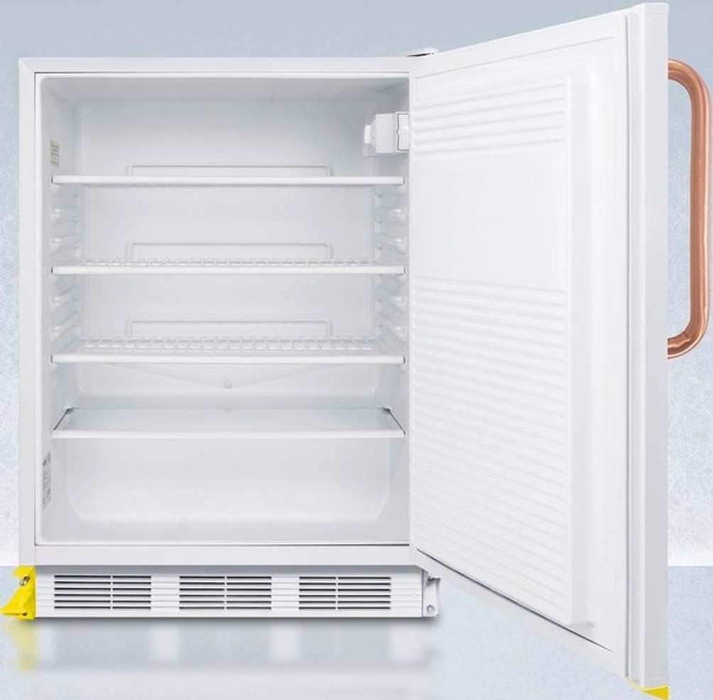 Summit Appliance FF7LWBITBCSTOADA ADA Compliant Built-In All-Refrigerator for General Purpose/Commercial Use w/Lock, Auto Defrost, Step-to-Open Foot Pedal, Pure Copper Handle and White Exterior