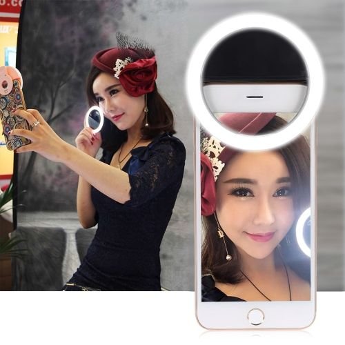 Selfie Ring Light, Leadpo Selfie Light Ring 3-Level Brightness 33 LED for iPhone Samsung Galaxy Sony Blackberry Motorola and Other Smart Phones Clips on Rechargable Battery Night Ring Fill Light Black