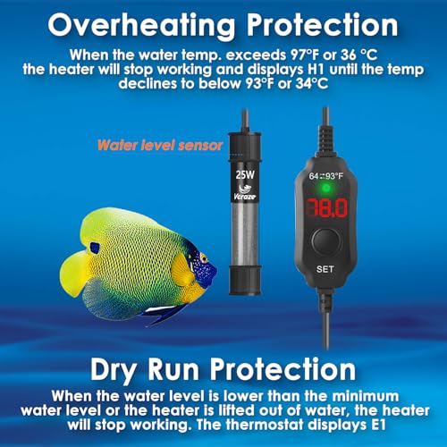 Image of 25W Compact Aquarium Heater for 3-5 Gallon Tanks | Super Short Submersible Fish Tank Heater with LED Digital Thermostat, Dry-Run & Overheat Protection, Memory Function