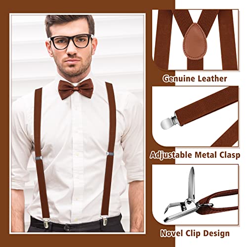 Image of Didaey 12 Pieces Men Suspender and Bow Tie Set Bulk Suspenders for Men Elastic Y Back Bowtie Set for Groom Groomsmen Weddings