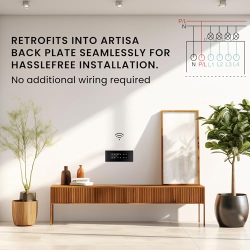 Image of Wipro North West Wipro Artisa Neo Wi-Fi Smart Touch Switch 4N | Combo of 6M Plate(Galaxy Black) + 3x4N Touch Switches(6A, Black) | Works with App, Alexa, Google Asst | Pack of 1