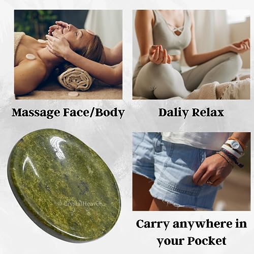 Image of Crystal Heaven Vesuvianite Crystal Thumb Worry Pebbles Stones For Anxiety Stress Relief Massage - Aaa Grade Original Healing Gemstone Agate Rubbing Stone For Yoga Meditation Spiritual Reiki Feng Shui