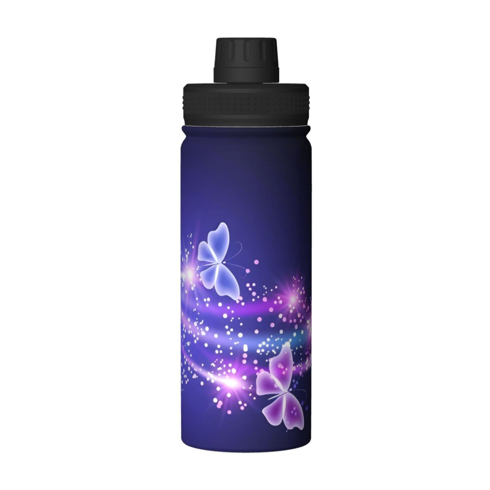 Sport-Trinkflasche mit Schmetterling-Motiv, isoliert, Edelstahl, auslaufsicher, für Reisen, Fitnessstudio, Büro