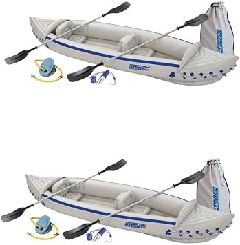 Sea Eagle 370 Deluxe Two-Person Inflatable Portable Sport Kayak & Paddle 2 Pack