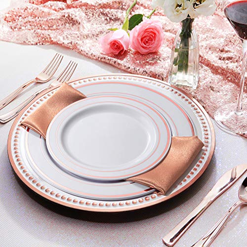 Supernal B07GLRXXVG 200 Pcs Rose Gold Dinnerware,Rose Gold Plates,Rose Gold Silverware,12Oz Rose Gold Cups,Rose Gold Linen Napkins Great thumb #1