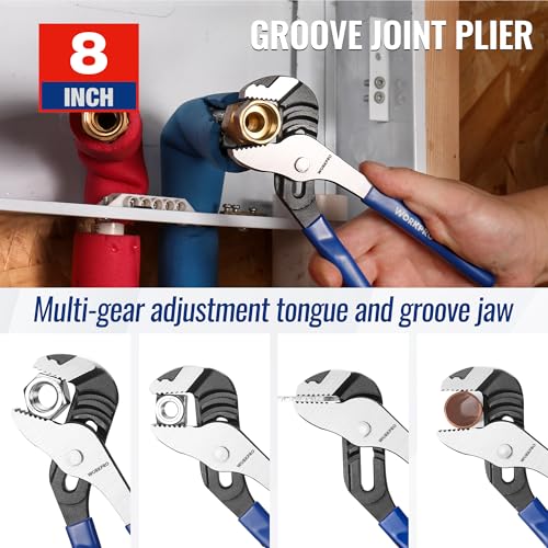 WORKPRO 3-Piece Pliers Tool Set with Soft Handle, 6 Inch Needle Nose, Slip Joint, 8 Inch Groove Joint Plier for DIY & Home Use - Image 4