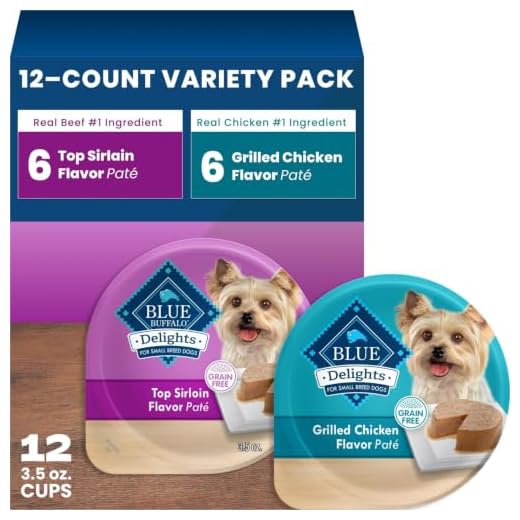 Blue Buffalo Delights Small Breed Natural Wet Dog Food Variety Pack, Top Sirloin Paté and Grilled Chicken Paté, 3.5-oz Cups, 12 Count