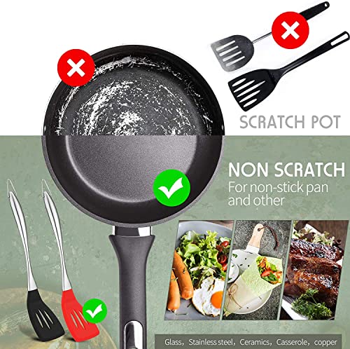 Image of we3 Silicone Wok Slotted Spatula Turner BPA Free 500�F Stainless Steel Handle 14 Inch for Non Stick Cookware|Steel Slotted 35CM L| (RED)