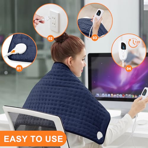 Image of Deepsoon Heating Pad,Electric Heating Pads for Back,Neck,Moist Heating Pad for Abdomen Shoulder Knee Legs,Dry /Moist Heat&Auto Shut Off,Mother's Day Birthday for Men and Women,Navy Blue,33x17 Inch