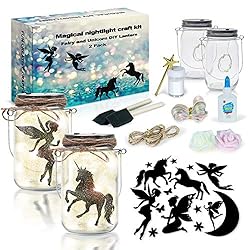 2Pepers DIY Fairy and Unicorn Nightlight Craft Kit (2 Pack), Fairy Lantern Jars Arts and Crafts for Girls, Make Your Own…