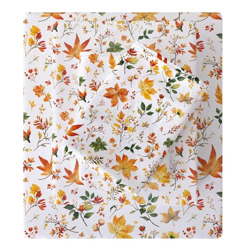 Viviland Floral Queen Sheet Set - 4 Piece Vintage Orange Maple Leaves Patterned Bed Sheets - Soft Breathable Microfiber Sheets with Deep Pocket Non-Slip Fitted Sheets & Pillowcases